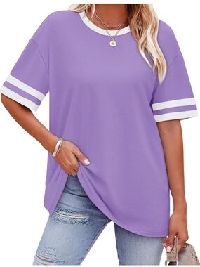 WIHOLL Lilac Purple Color Block Short Sleeve Tee - Size XL (EUC)